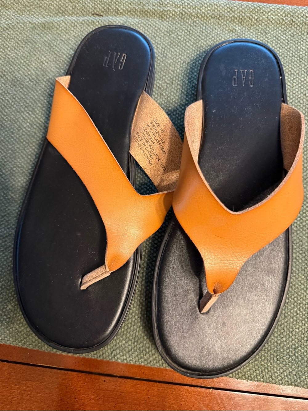 GAP Orange and Black Leather Slide Sandals